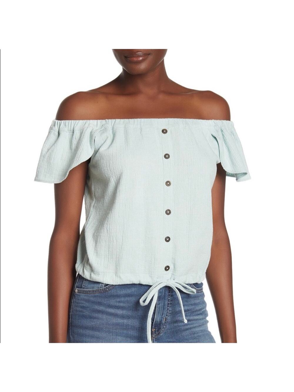 Madewell Texture & Thread Off-the-Shoulder Top - Faraway Sky - XS
